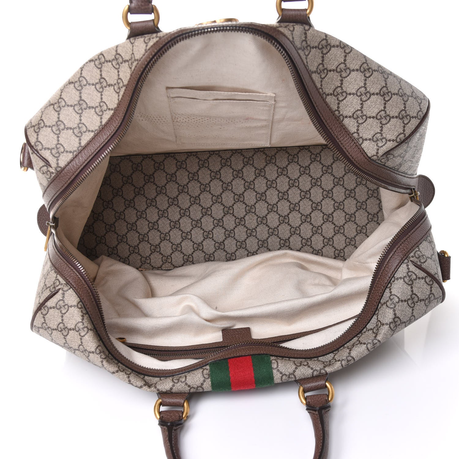 Gucci GG Supreme Monogram Textured Dollar Calfskin Web Medium Ophidia Carry-On Duffle Bag Beige Ebony New Acero 5 of 16