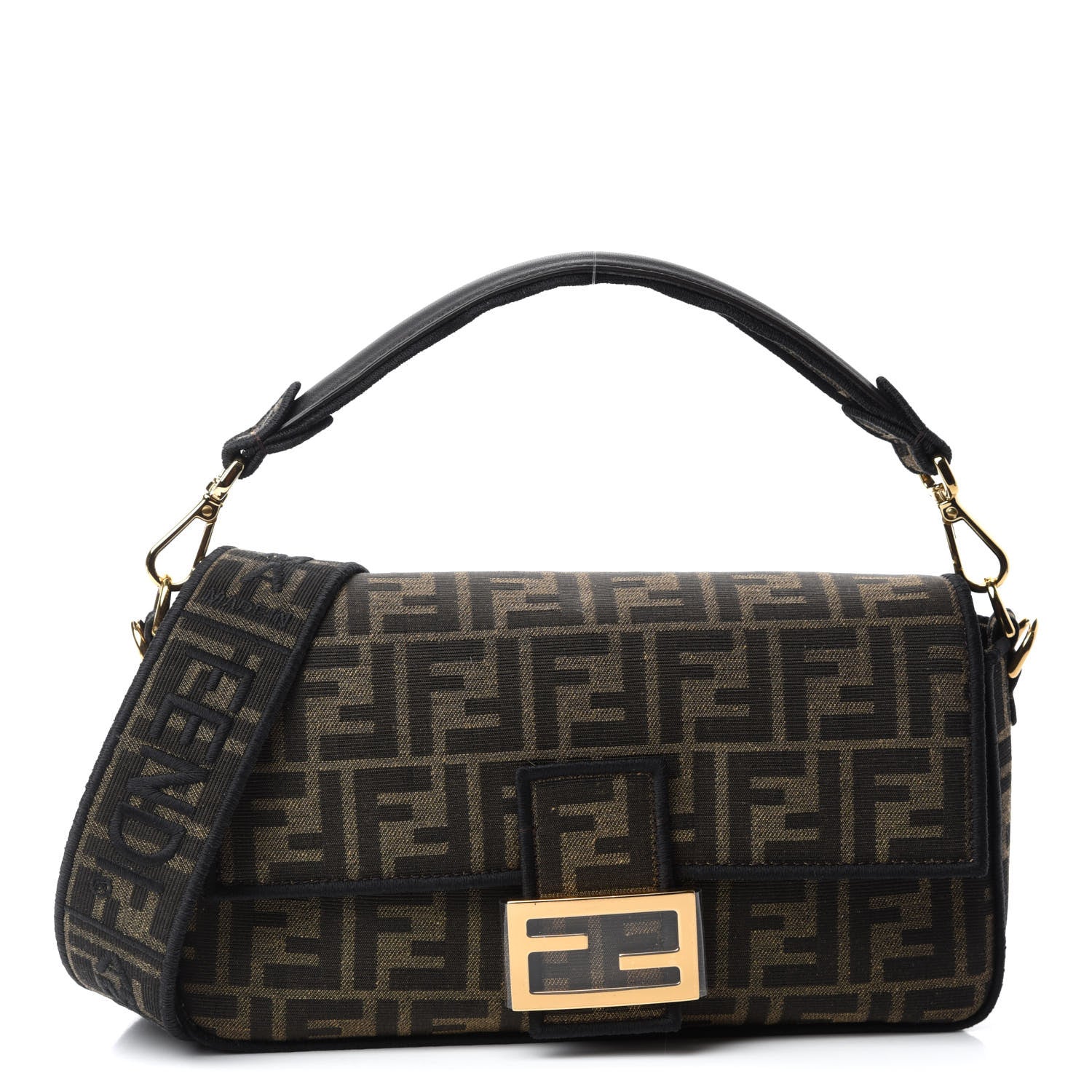 Fendi Fabric Jacquard FF 1974 Medium Baguette Tobacco Moro Black 1 of 10