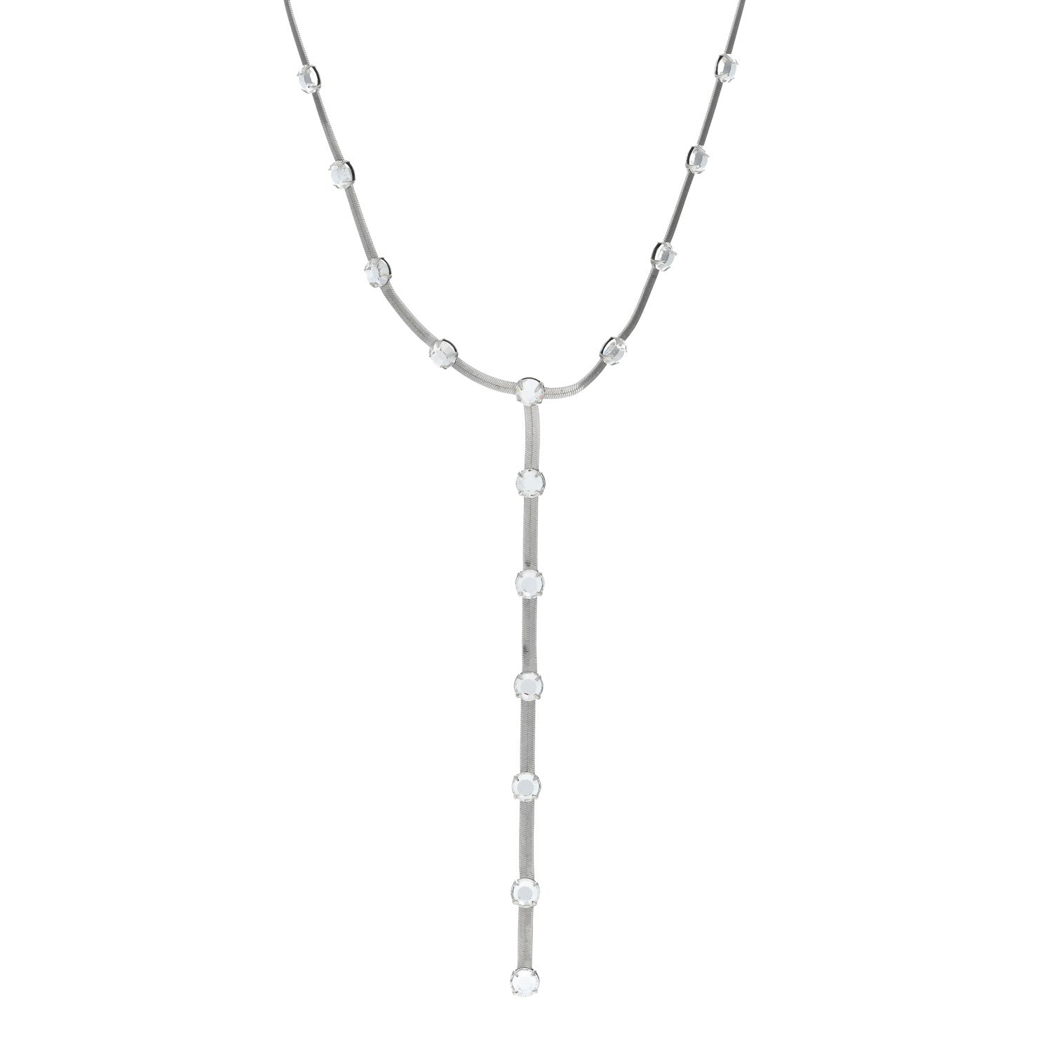 Christian Dior Metal Crystal Drop Necklace Silver 1 of 4