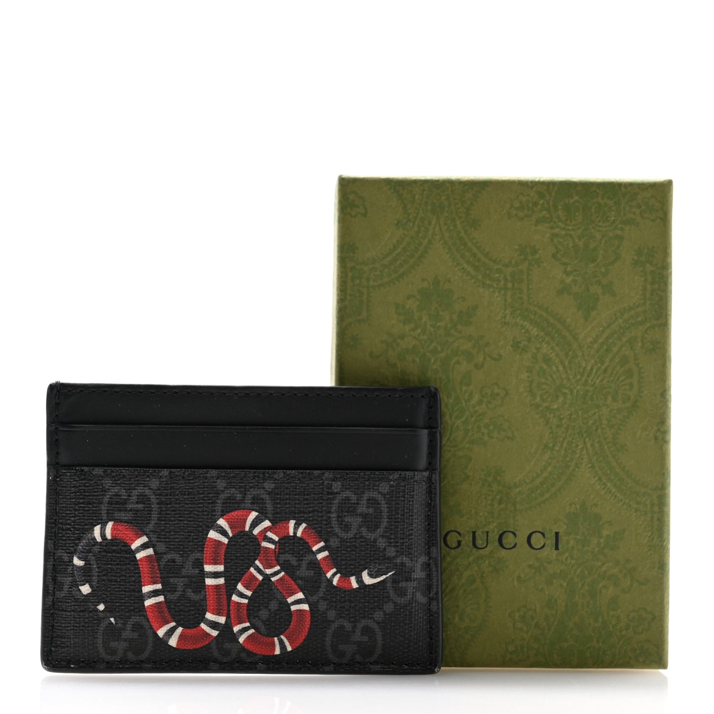 GG Supreme Monogram Kingsnake Card Holder Black Grey