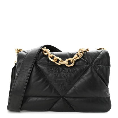 Prada Nappa Soft Padded Logo Embossed Triangle Quilted Shoulder Bag Black 1 of 10