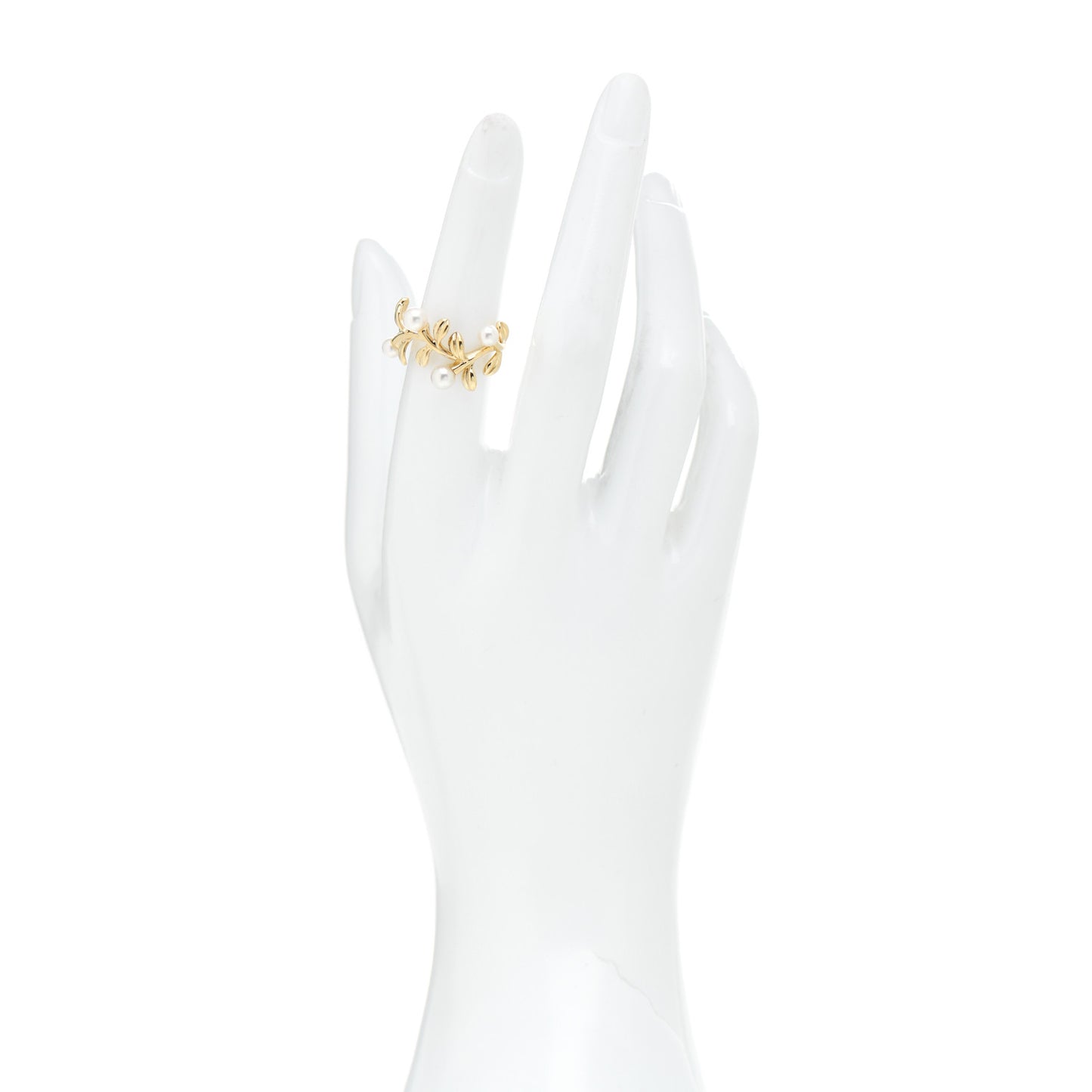 18K Yellow Gold Akoya Pearl 4.5-5mm Leaf Ring 53 6.25