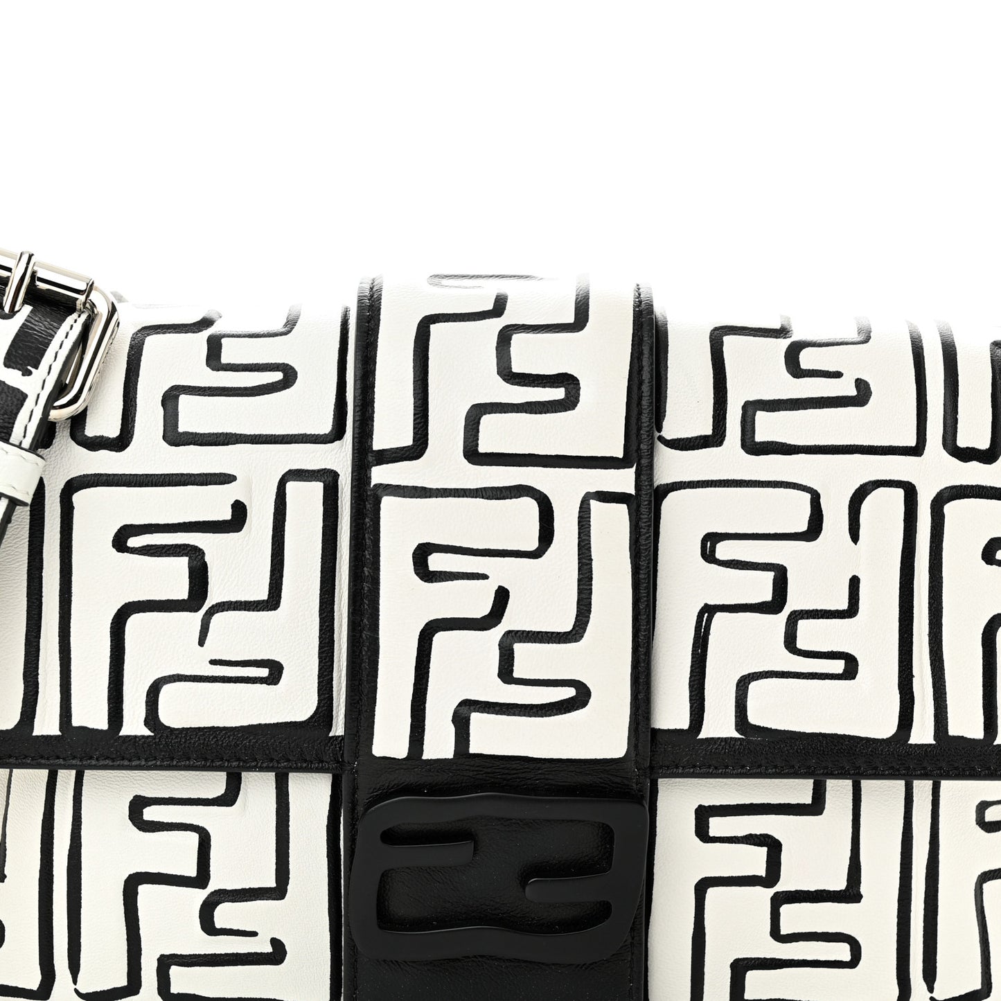 X JOSHUA VIDES Nappa FF Embossed Belt Baguette Bag White Black