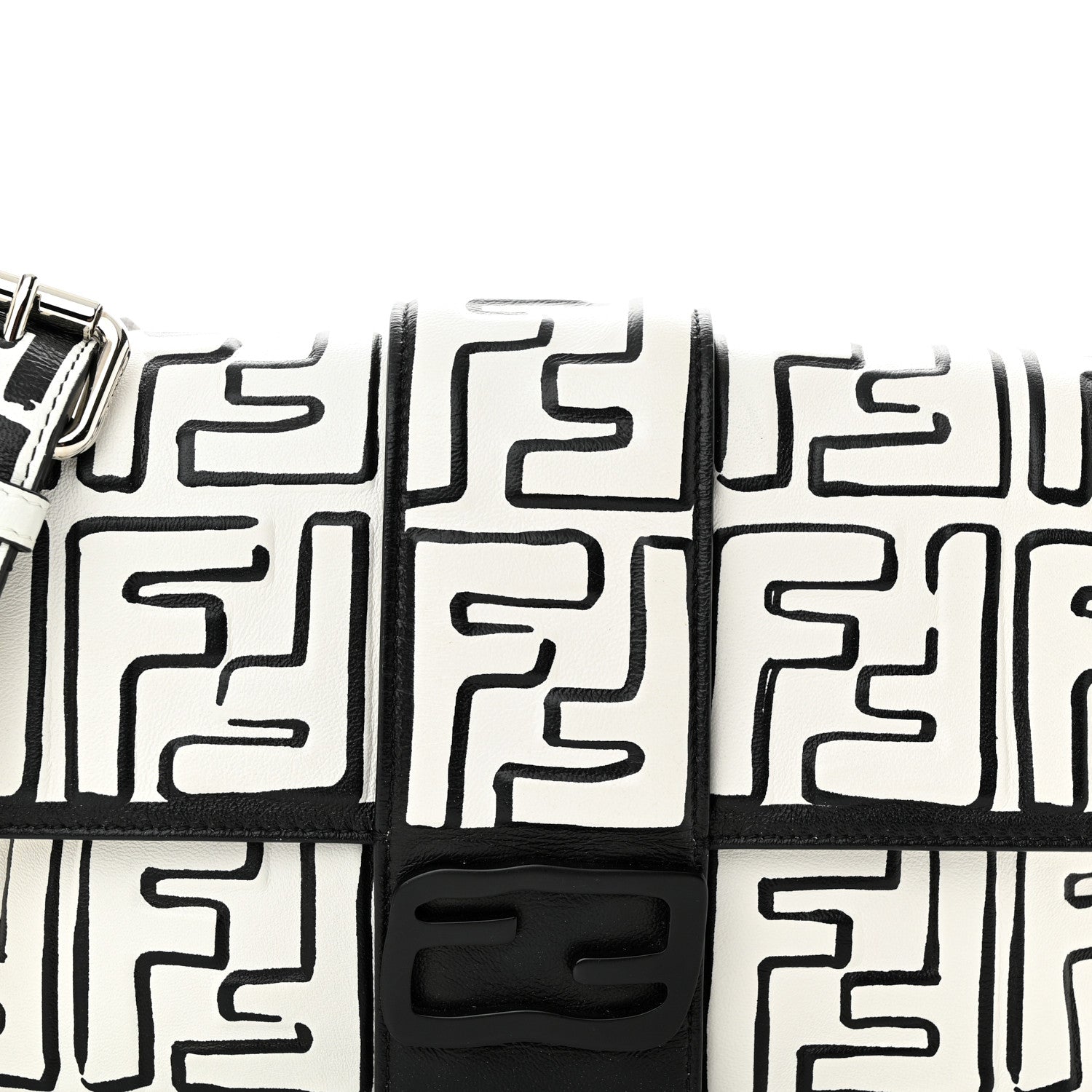 Fendi X JOSHUA VIDES Nappa FF Embossed Belt Baguette Bag White Black 8 of 11