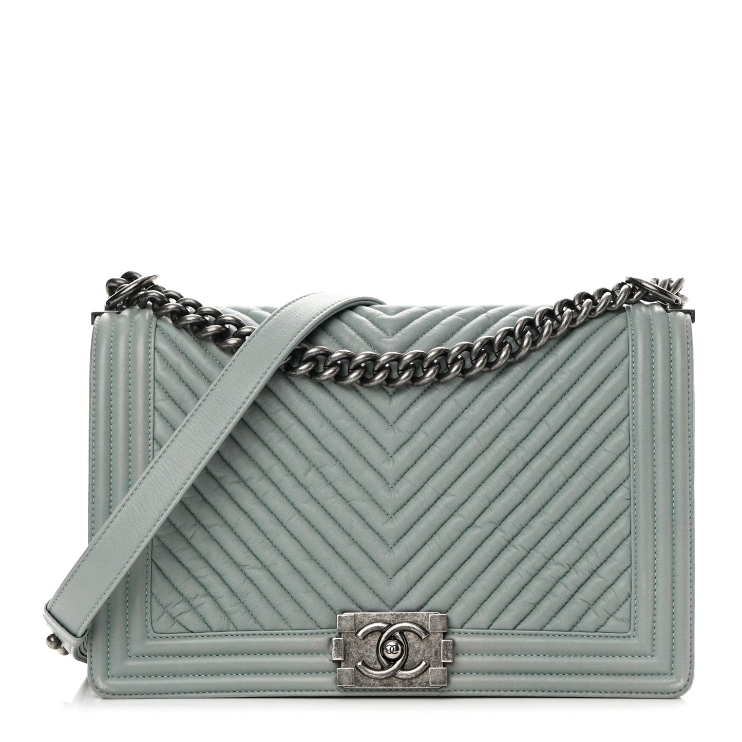 Calfskin Chevron New Medium Boy Flap Light Blue