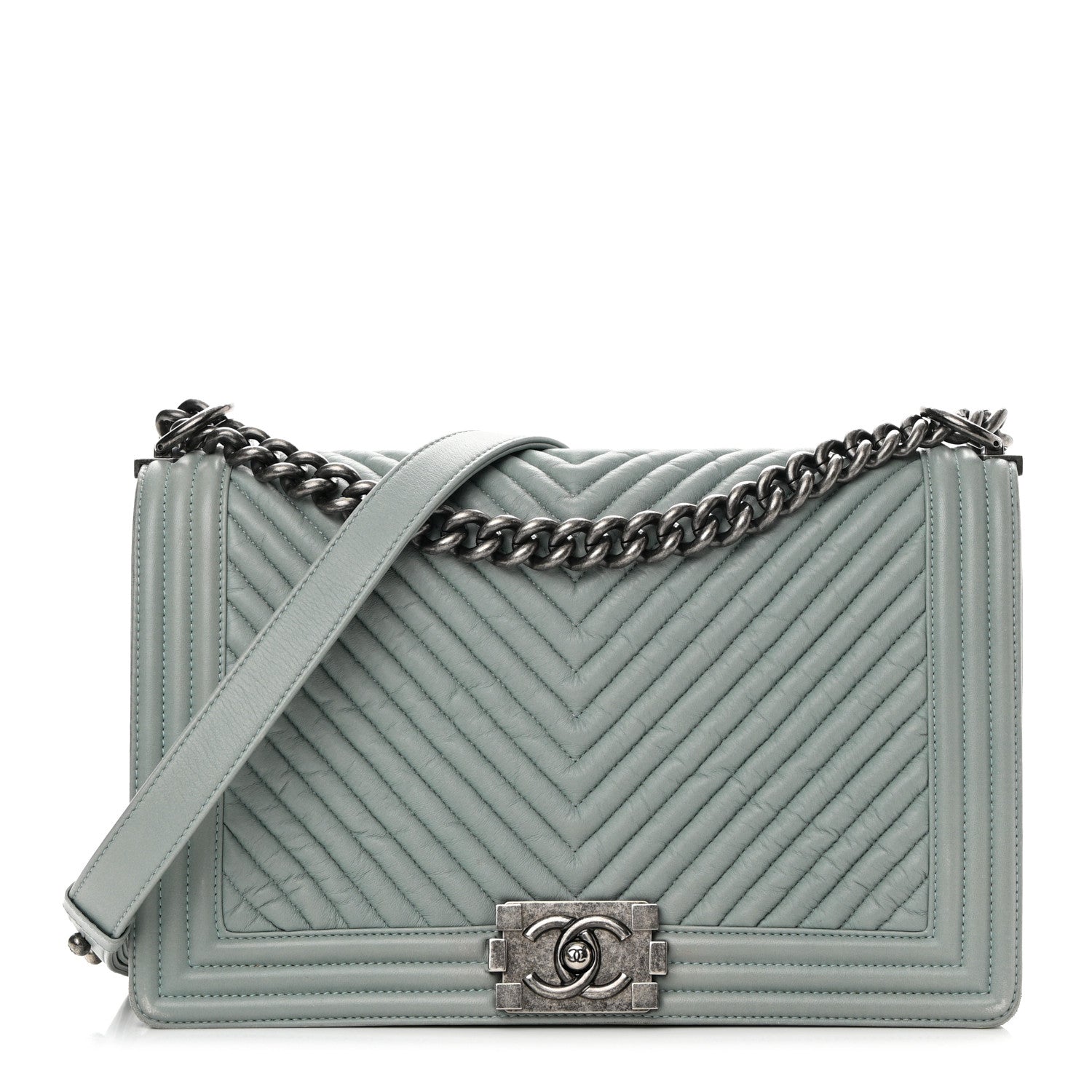 Chanel Calfskin Chevron New Medium Boy Flap Light Blue 1 of 16