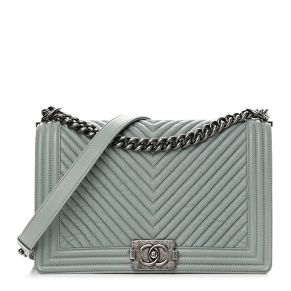 Chanel Calfskin Chevron New Medium Boy Flap Light Blue 1 of 16