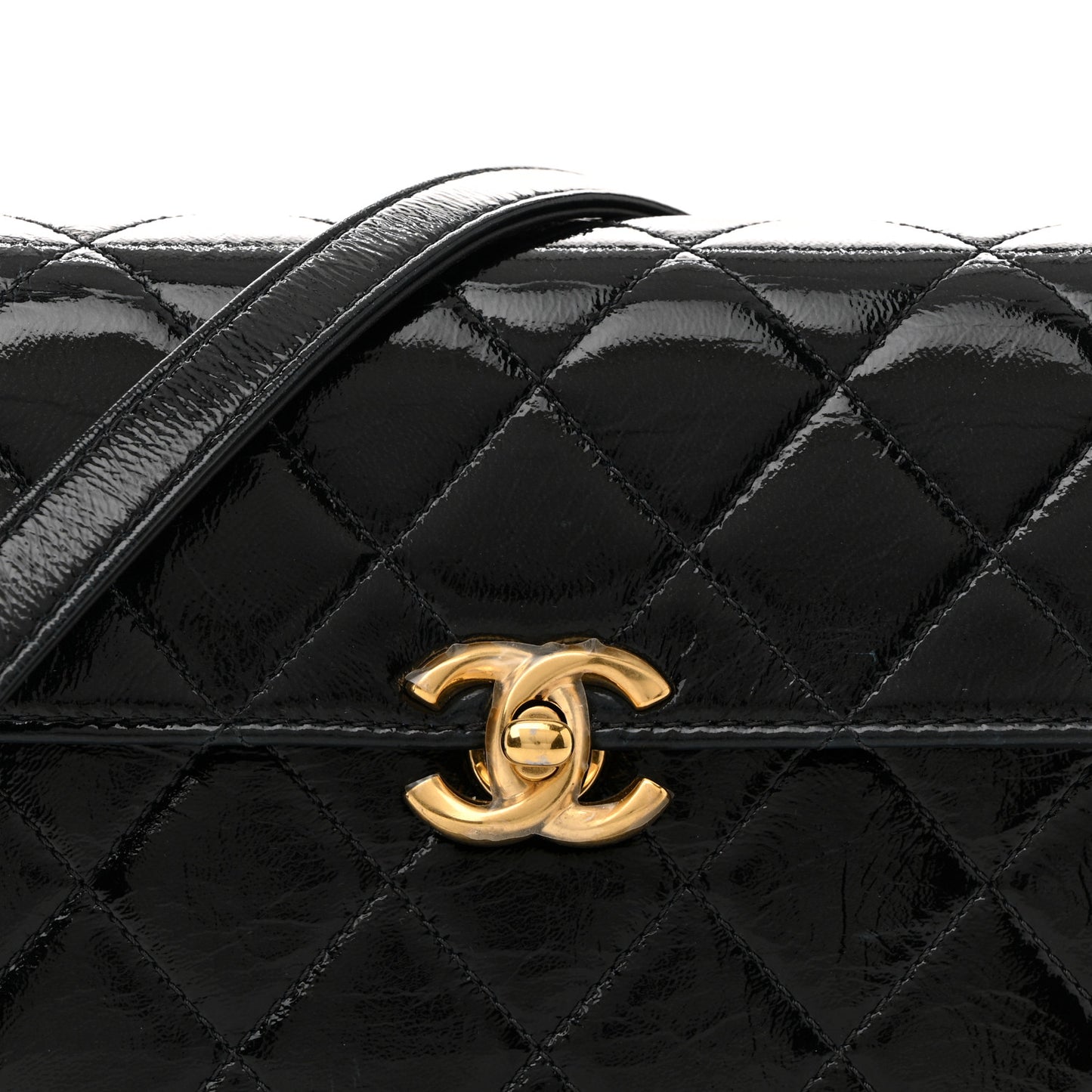 Patent Lambskin Quilted Flap Black