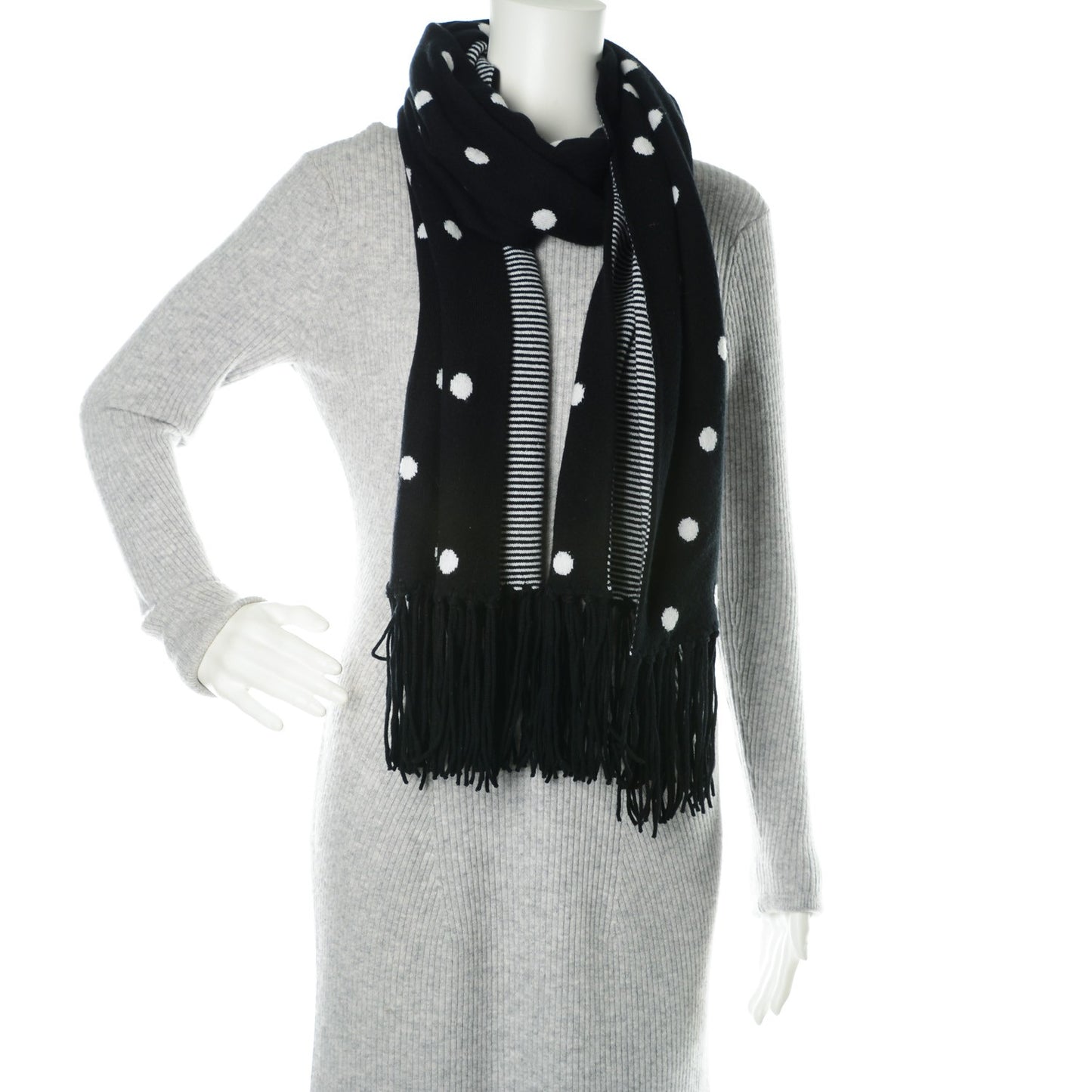 Cashmere Crystal CC Fringe Scarf Black White