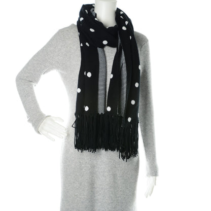 Chanel Cashmere Crystal CC Fringe Scarf Black White 2 of 5