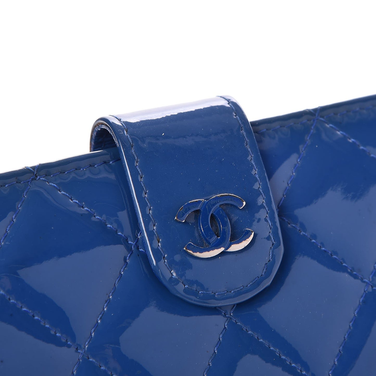 Patent Quilted Zip Pocket Wallet Blue