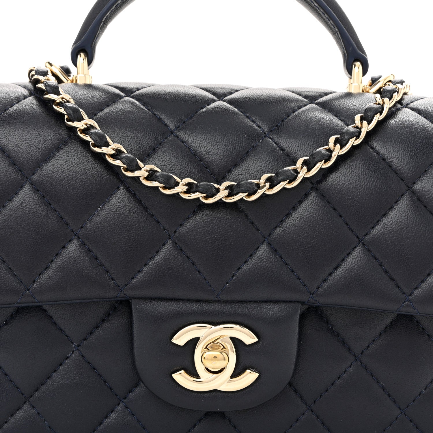Chanel Lambskin Quilted Mini Top Handle Rectangular Flap Navy Blue 8 of 12