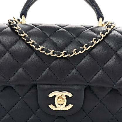 Chanel Lambskin Quilted Mini Top Handle Rectangular Flap Navy Blue 8 of 12