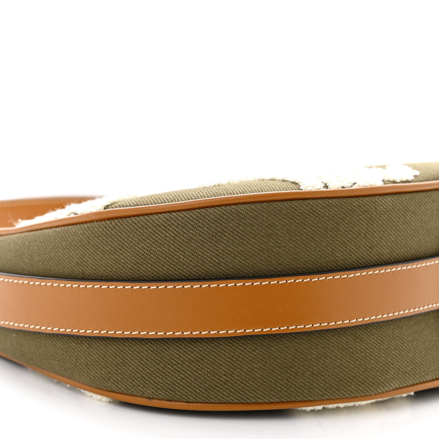Cotton Gabardine Bouclette Embroidered Medium Strap Ava Triomphe Shoulder Bag Khaki Tan