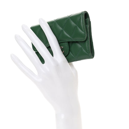 Chanel Lambskin Quilted Flap Card Holder Wallet Green 2 of 16