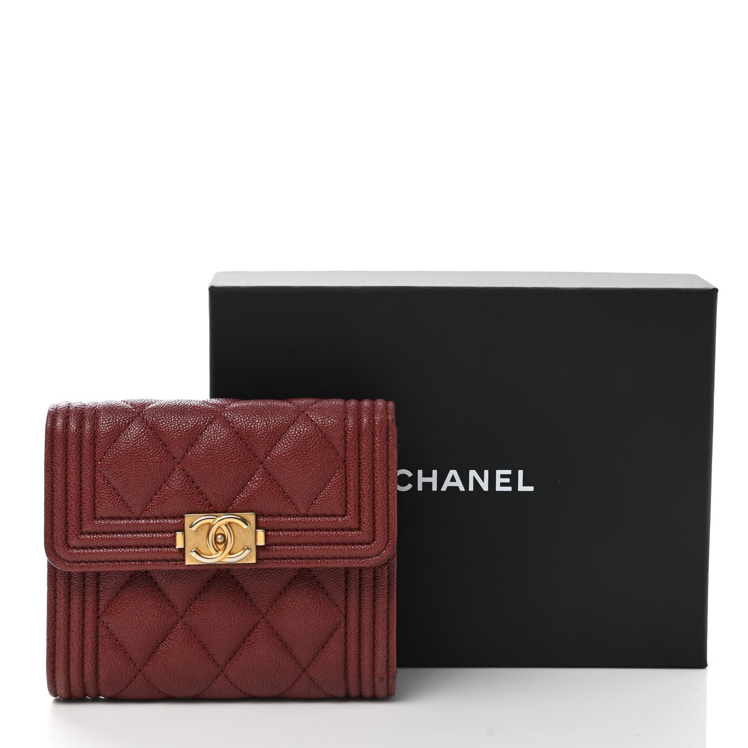 Chanel Caviar Quilted Compact Boy Wallet Burgundy 8 of 8