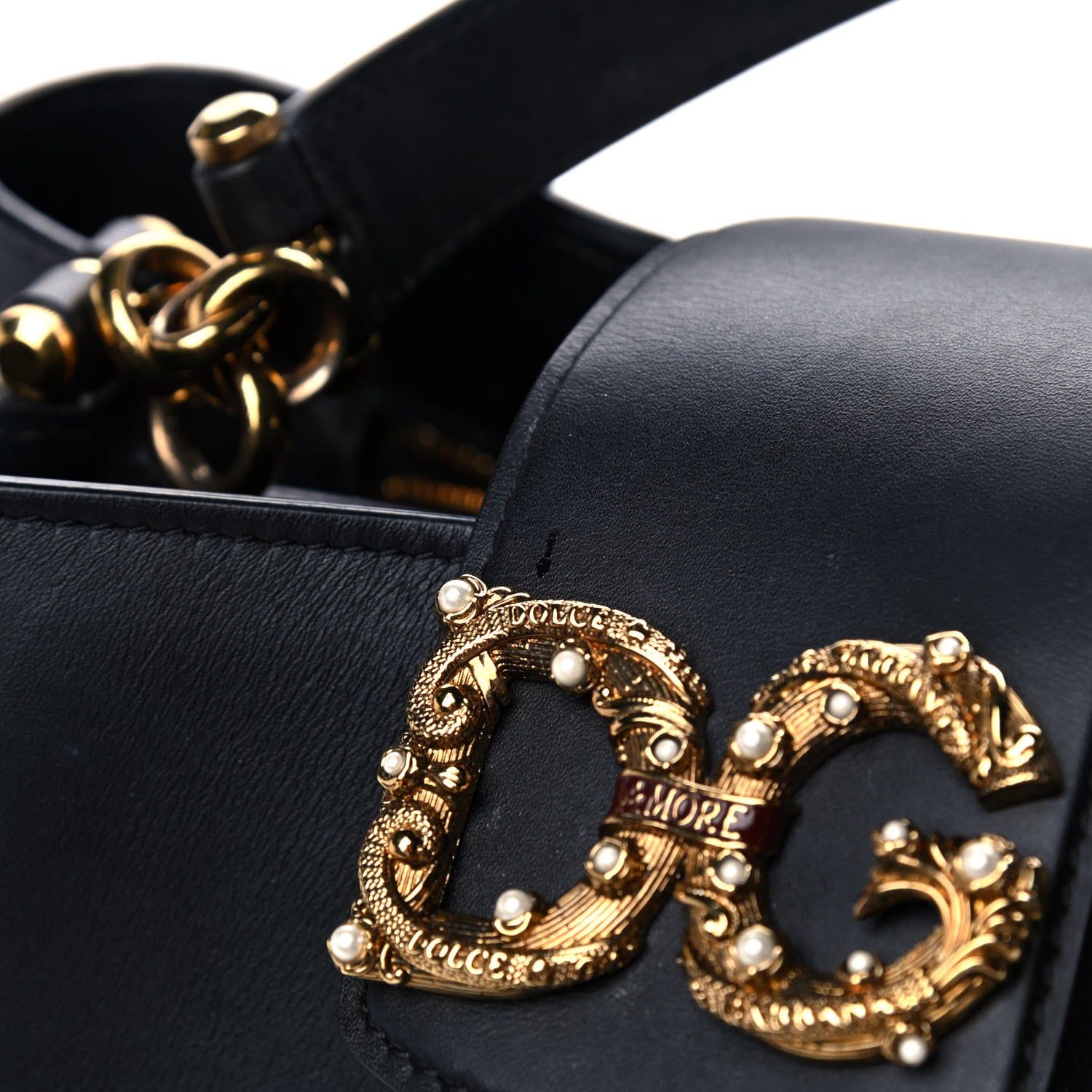 Dolce & Gabbana Smooth Calfskin Small DG Amore Satchel Bag Black 9 of 14