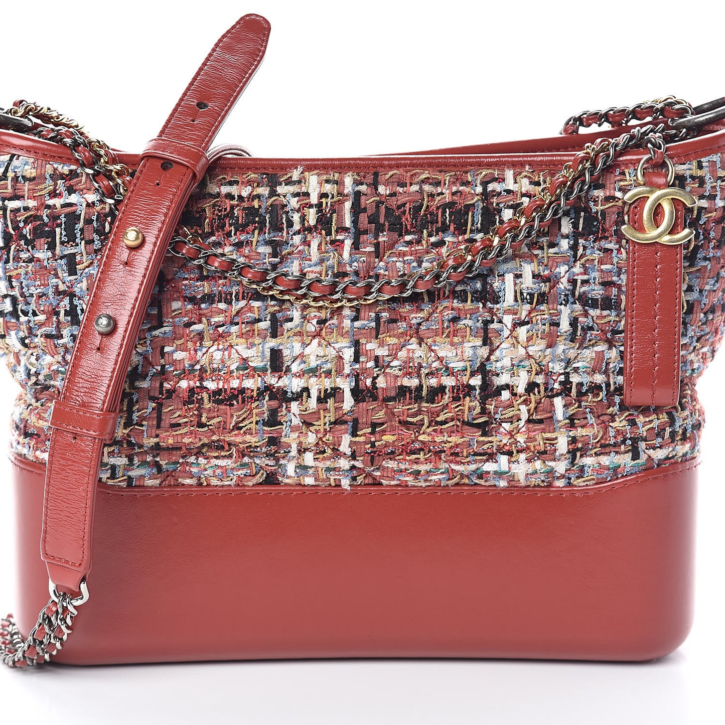 Tweed Calfskin Medium Gabrielle Hobo Red