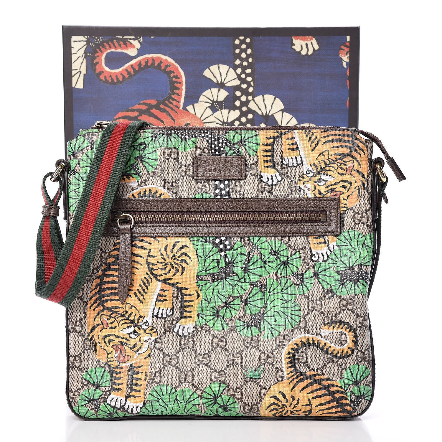 Gucci GG Supreme Monogram Bengal Web Medium Flat Messenger Beige Yard 13 of 13