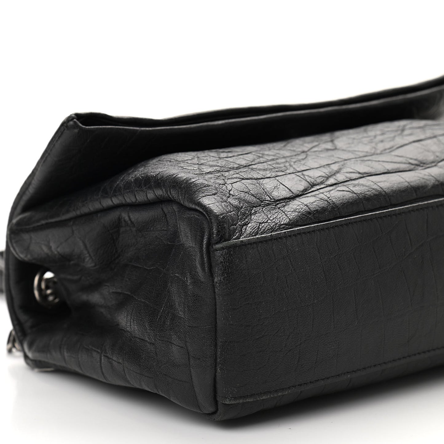 Calfskin Crocodile Embossed Medium West Hollywood Monogram Fold-Over Black