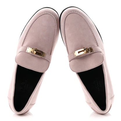 Hermes Suede Goatskin Womens Destin Loafers 38 Rose Porcelaine 2 of 9