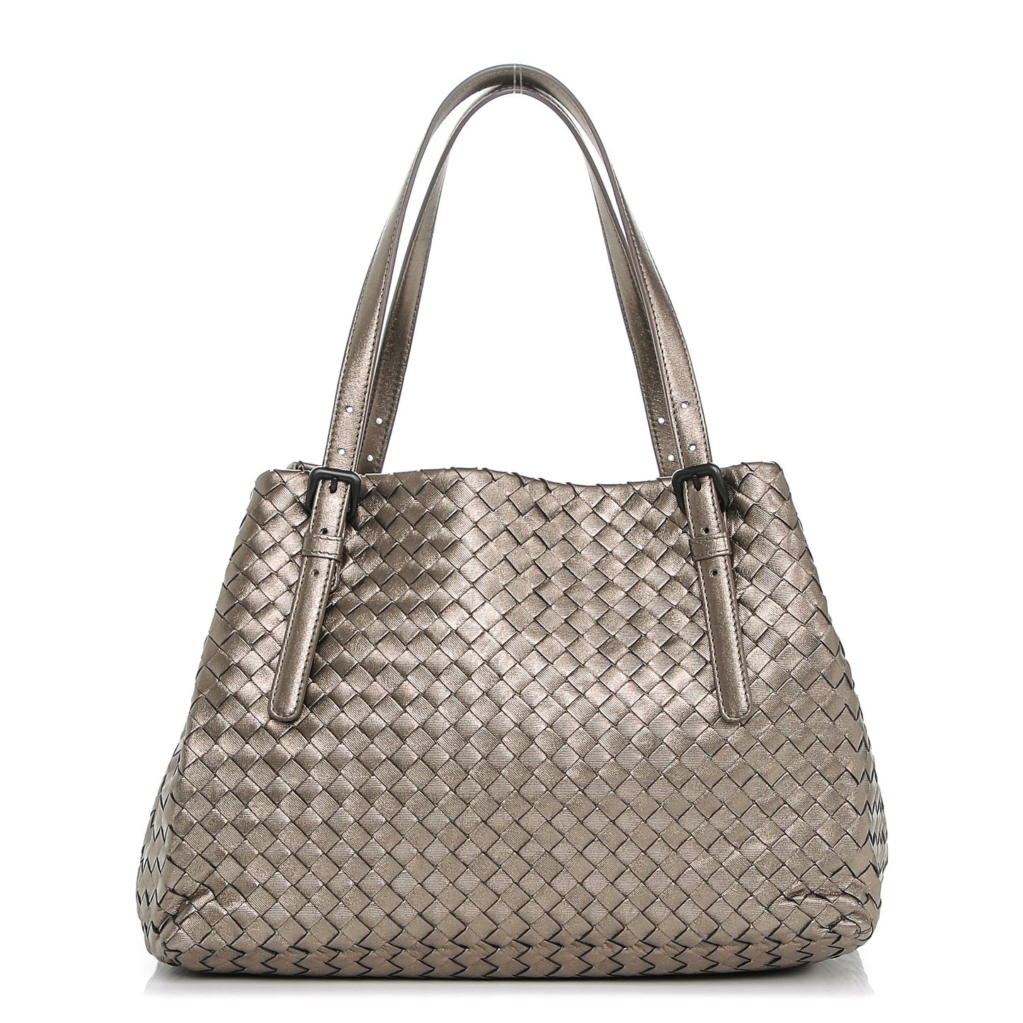 Metallic Grosgrain Intrecciato Medium A Shape Seamless Tote Pewter