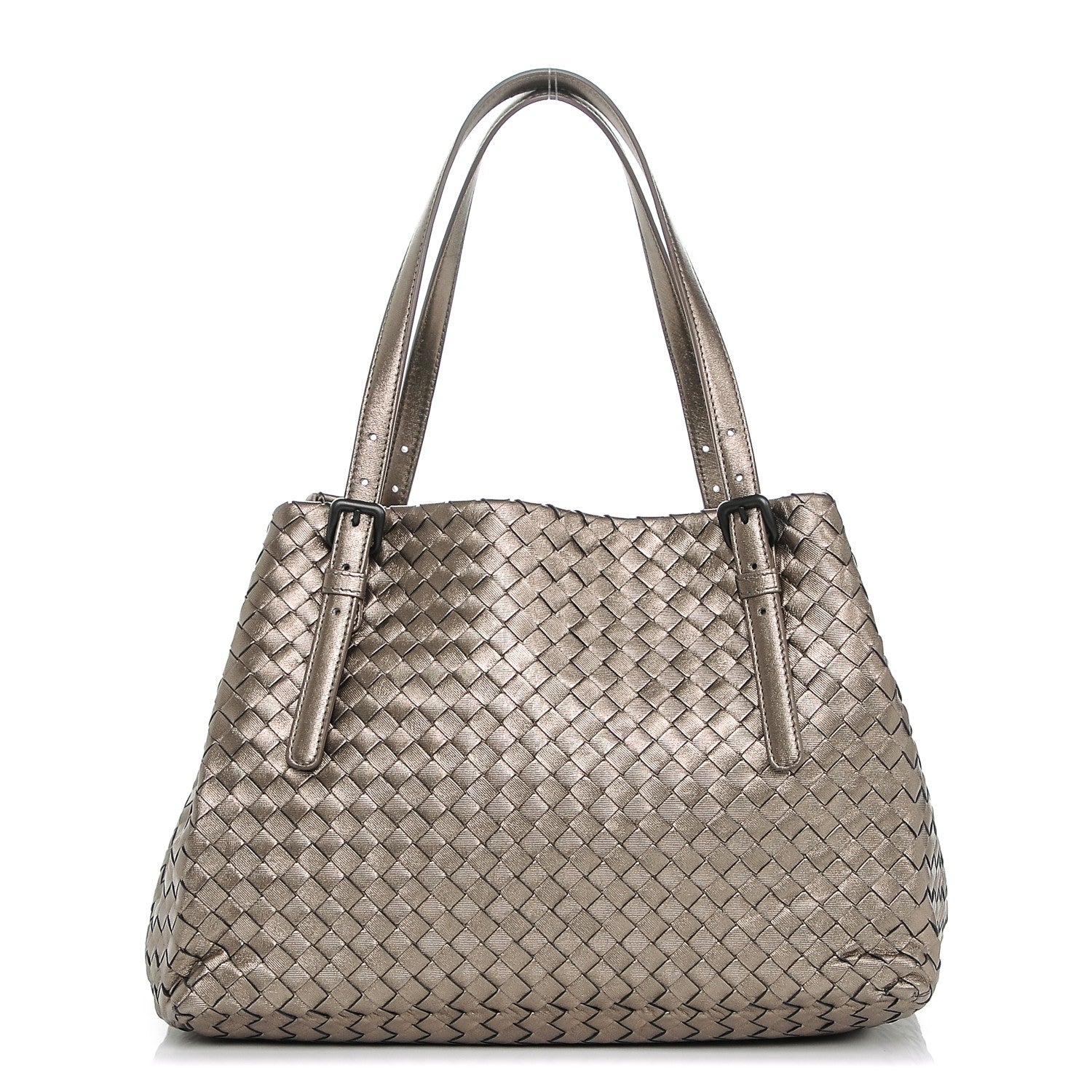 Bottega Veneta Metallic Grosgrain Intrecciato Medium A Shape Seamless Tote Pewter 1 of 6