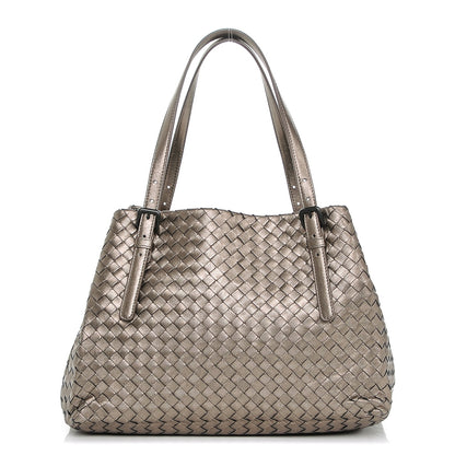 Bottega Veneta Metallic Grosgrain Intrecciato Medium A Shape Seamless Tote Pewter 1 of 6