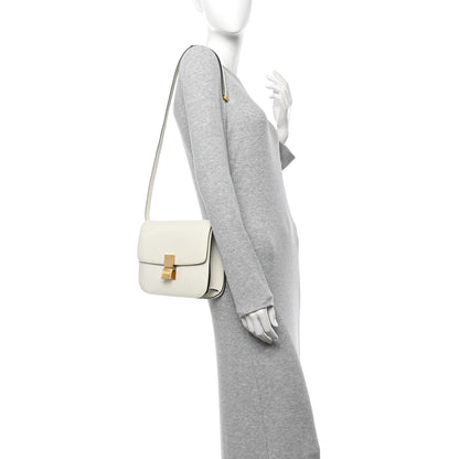 Celine Spazzolato Calfskin Medium Classic Box Flap Bag White 2 of 12