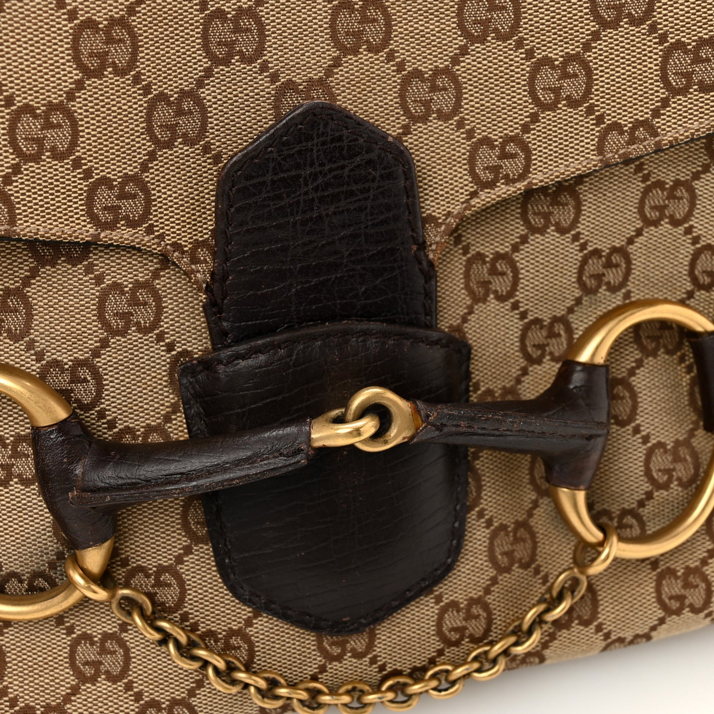 Monogram Horsebit Chain Flap Shoulder Bag Brown