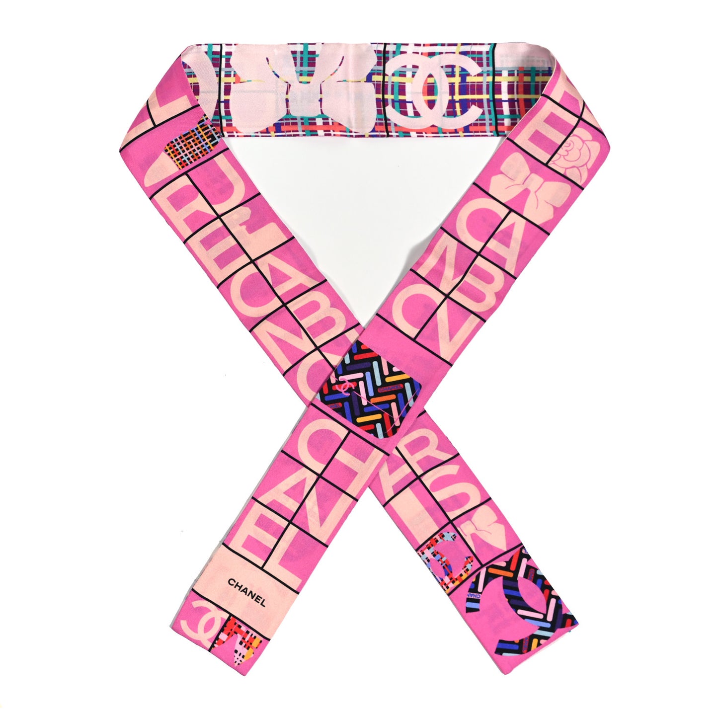 Silk Twill CC Logo Slim Bandeau Pink Multicolor