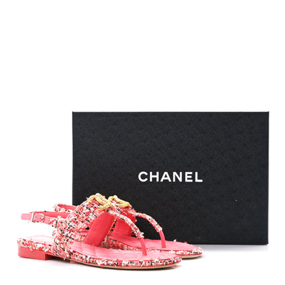 Chanel Tweed CC Logo Thong Sandals 37 Pink 9 of 9
