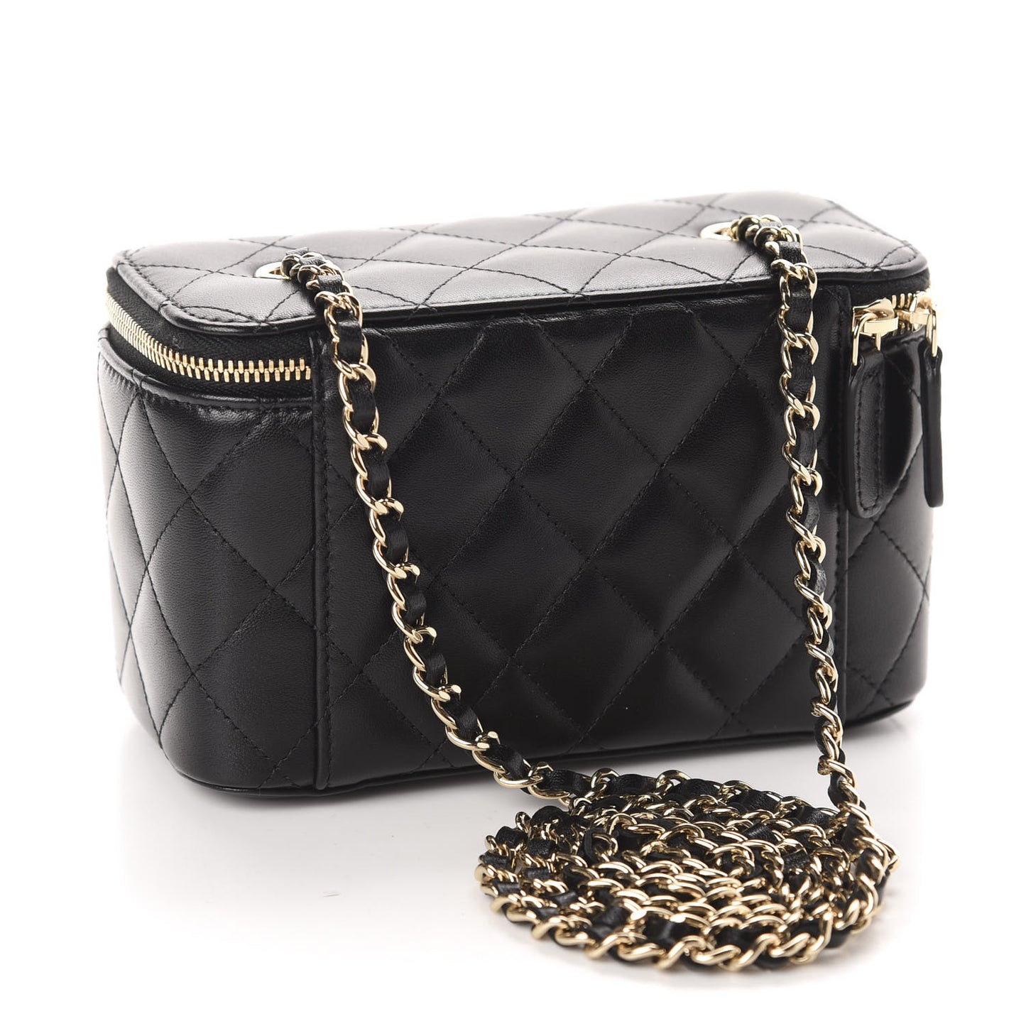 Lambskin Quilted Small Vanity Case With Chain Black