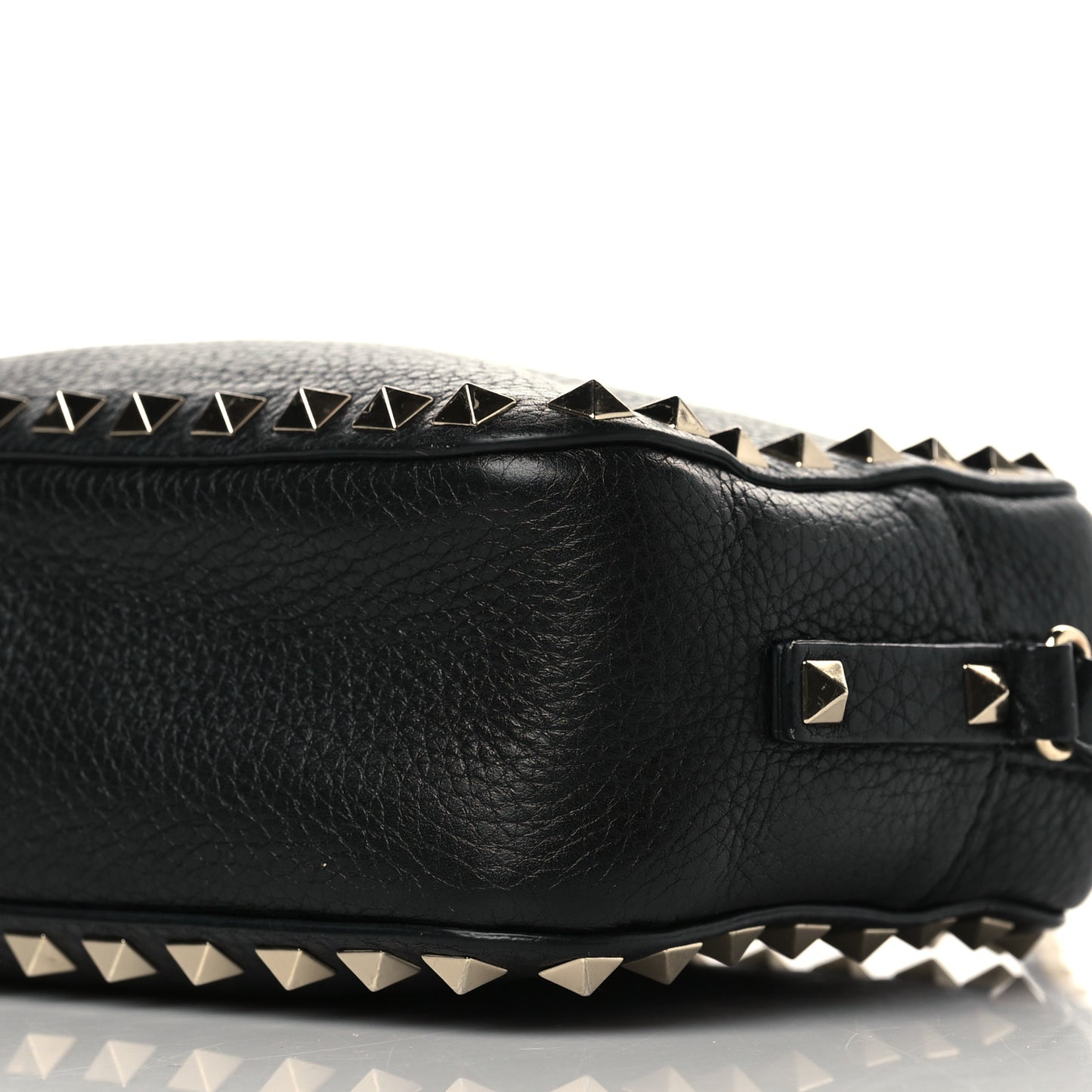 Pebbled Calfskin Rockstud Camera Crossbody Bag Black