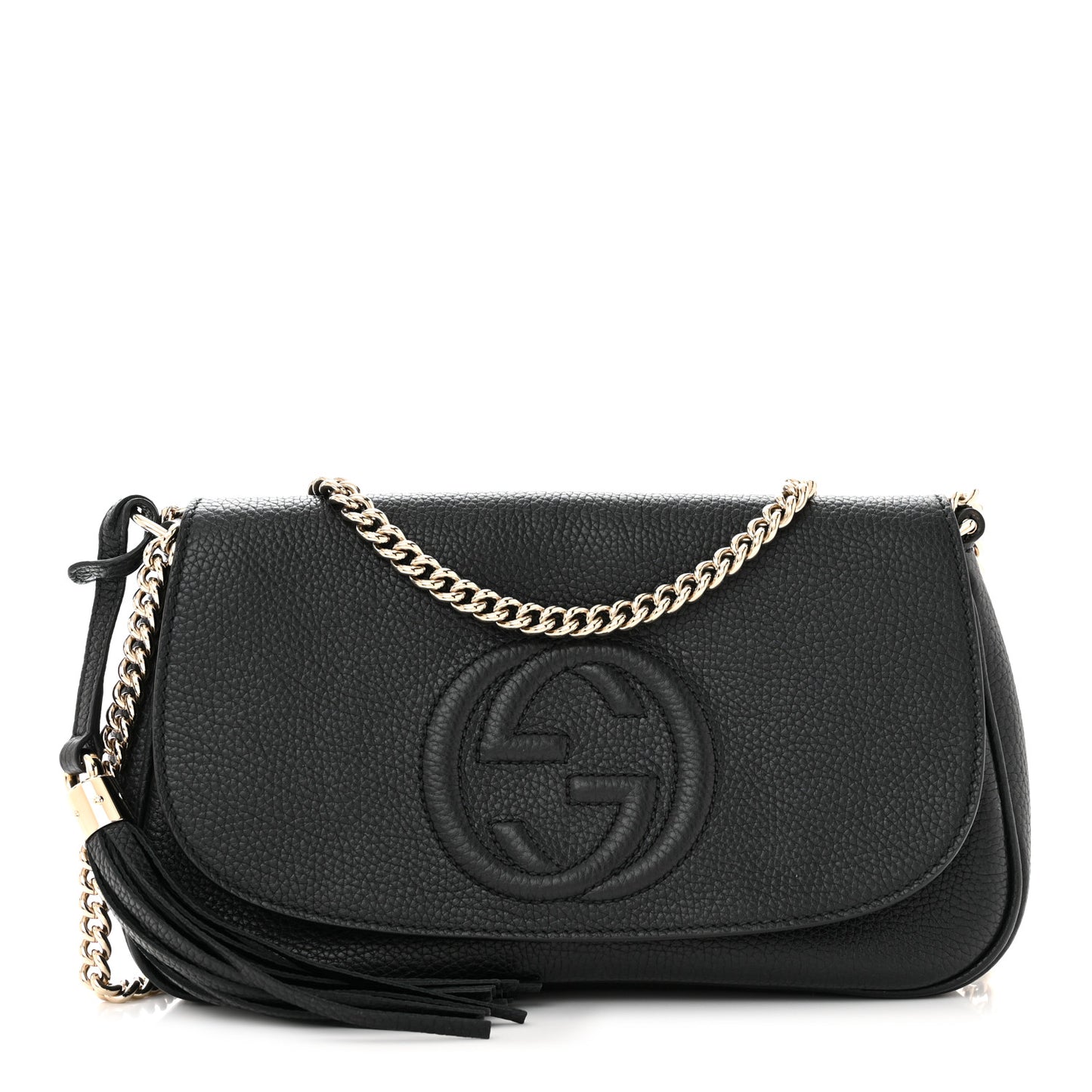 Pebbled Calfskin Medium Soho Flap Crossbody Black