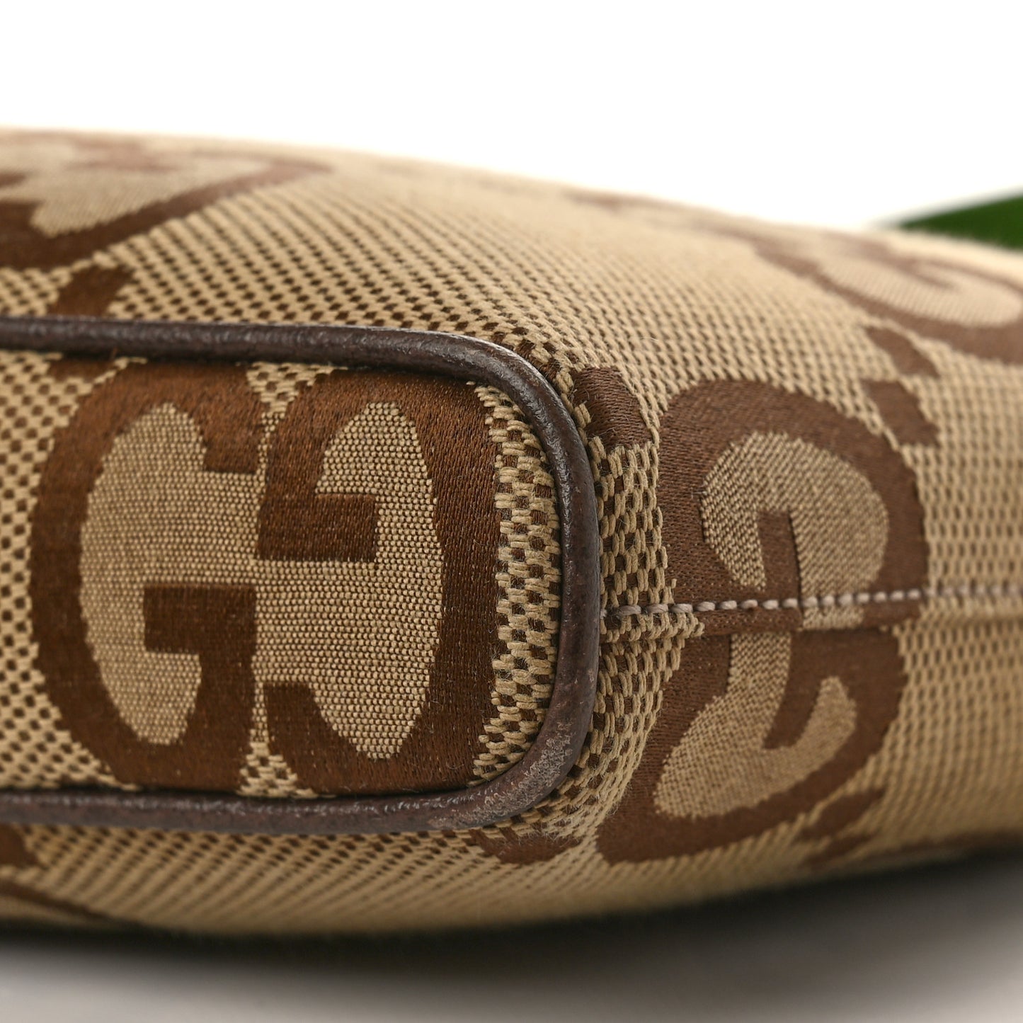 Monogram Jumbo GG Textured Dollar Calfskin Web Wristlet Messenger Bag Camel Ebony New Acero