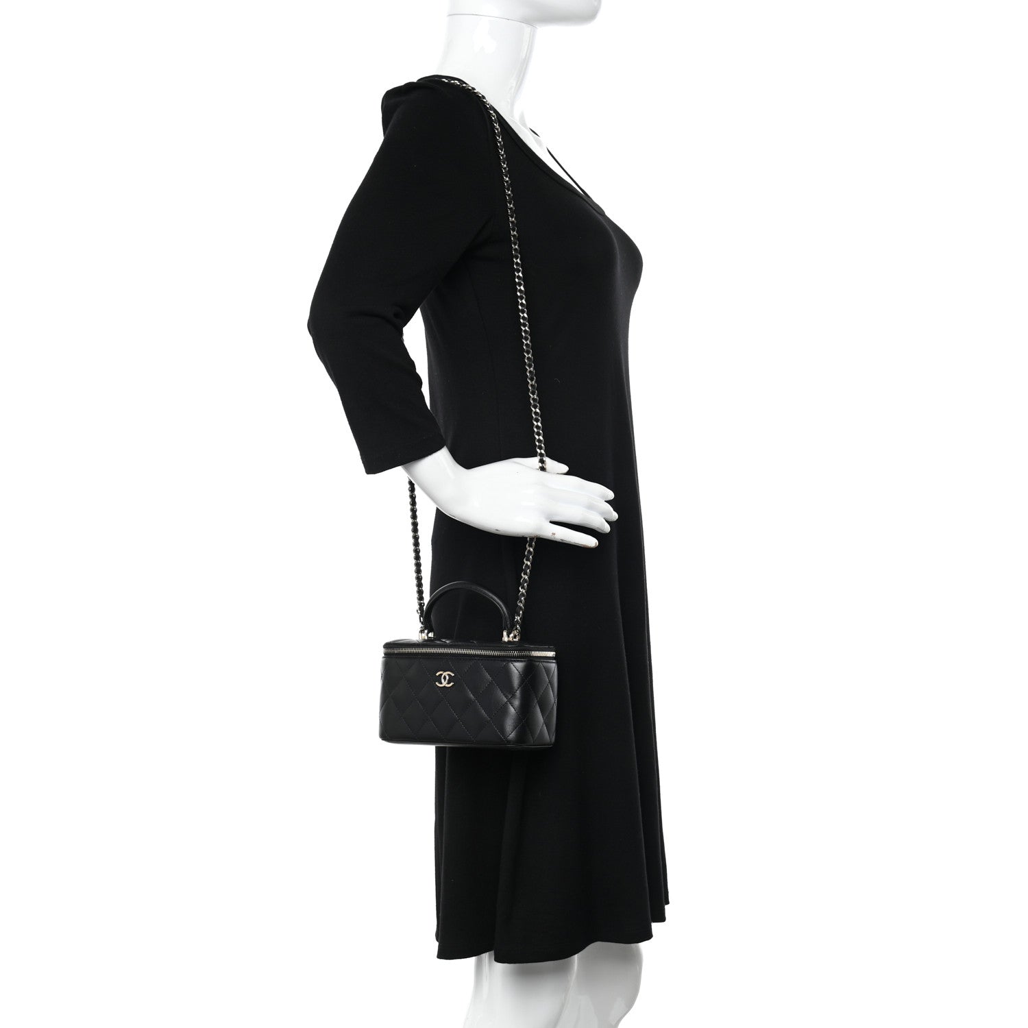 Chanel Lambskin Quilted Small Top Handle Vanity Case With Chain Black 2 of 11