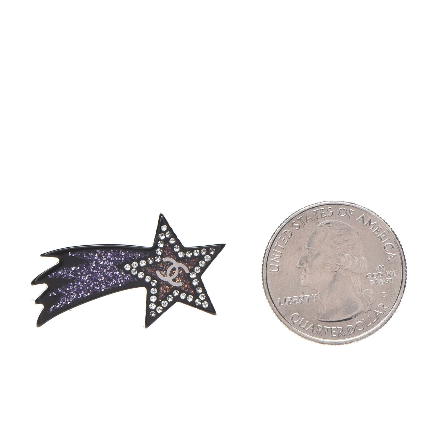 Chanel Resin Crystal CC Shooting Star Earrings Silver Purple 2 of 6