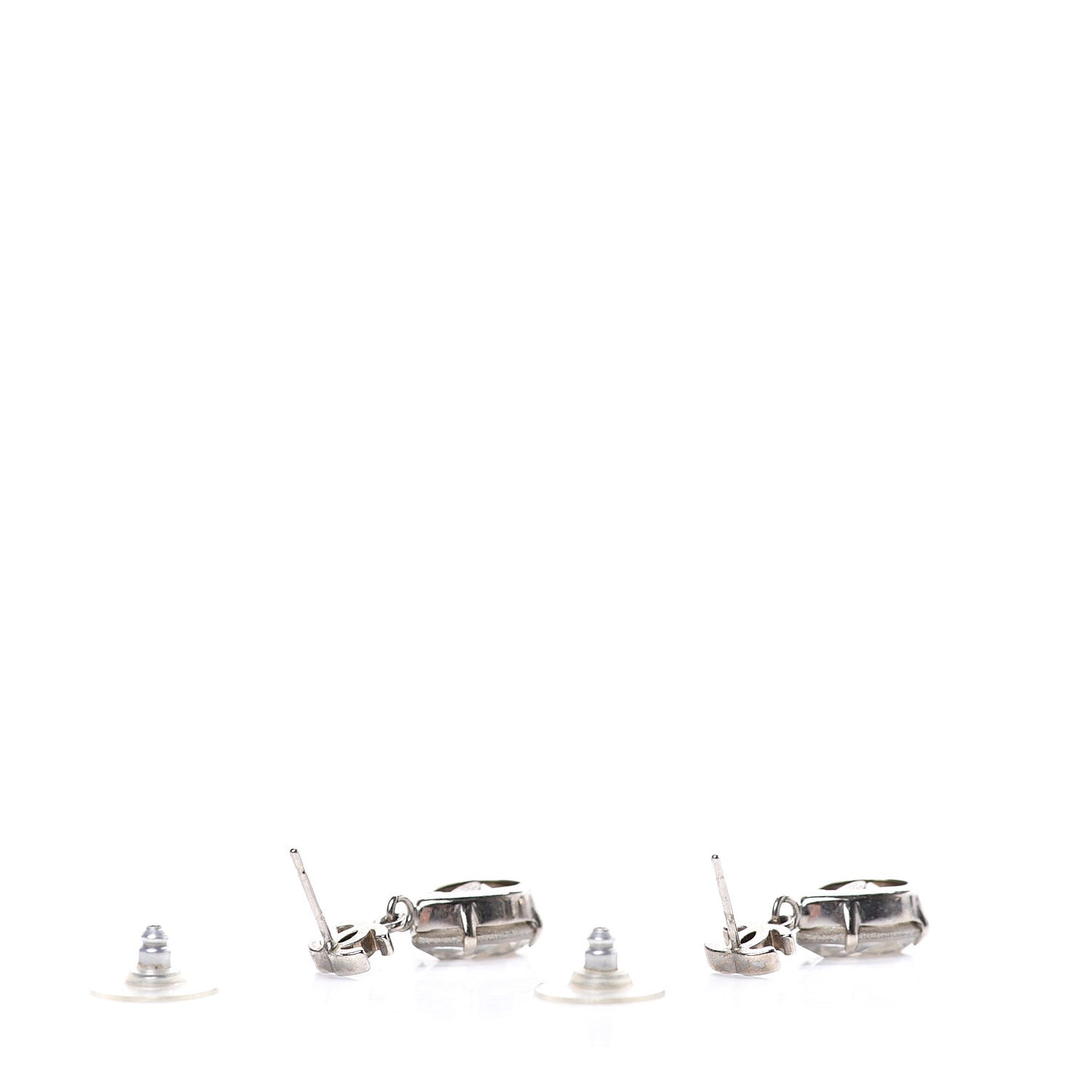 Crystal CC Tear Drop Earrings Silver