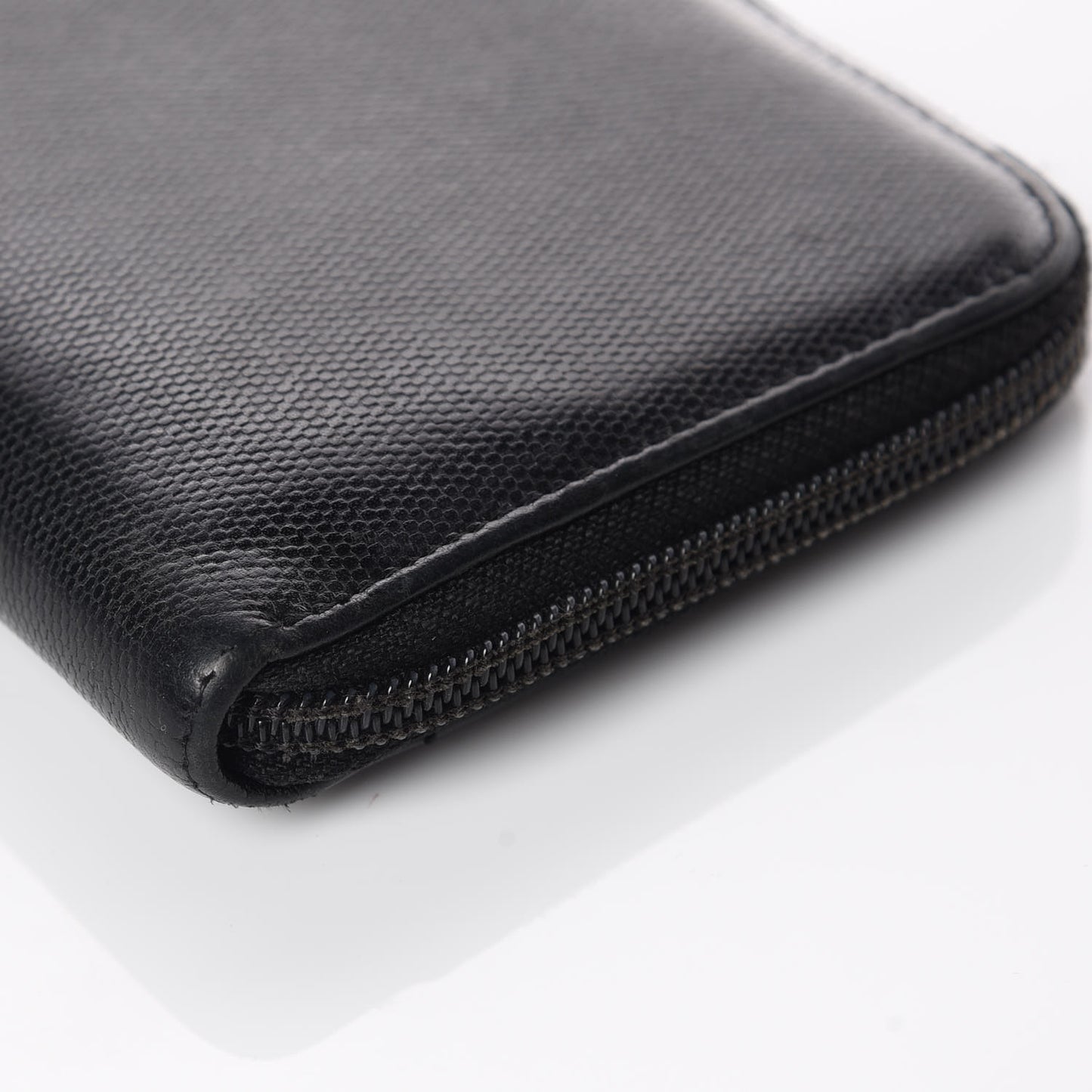 Grained Calfskin Large CC Zip Around Wallet Black