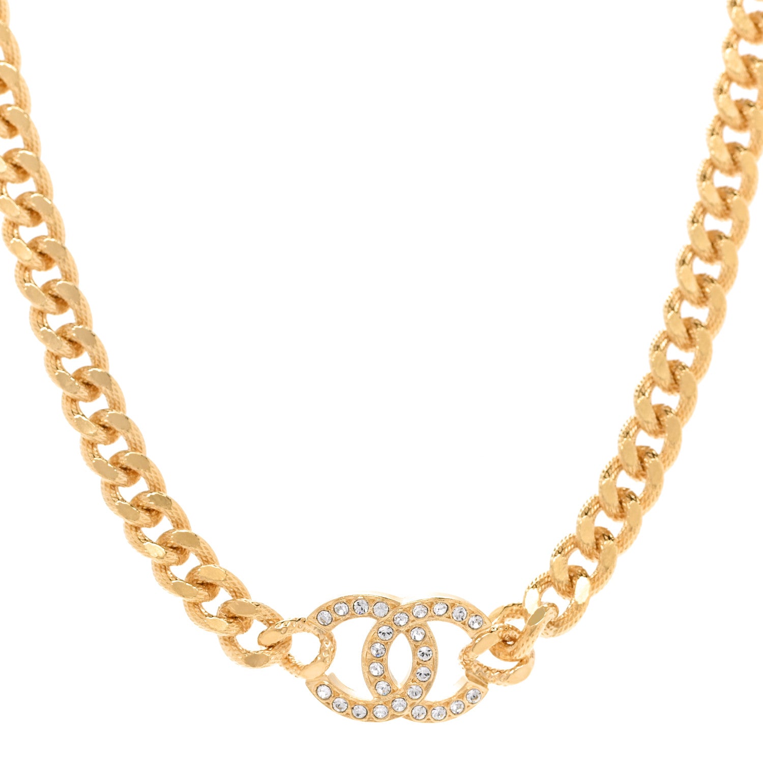 Chanel Crystal Chain Link CC Choker Necklace Gold 1 of 6