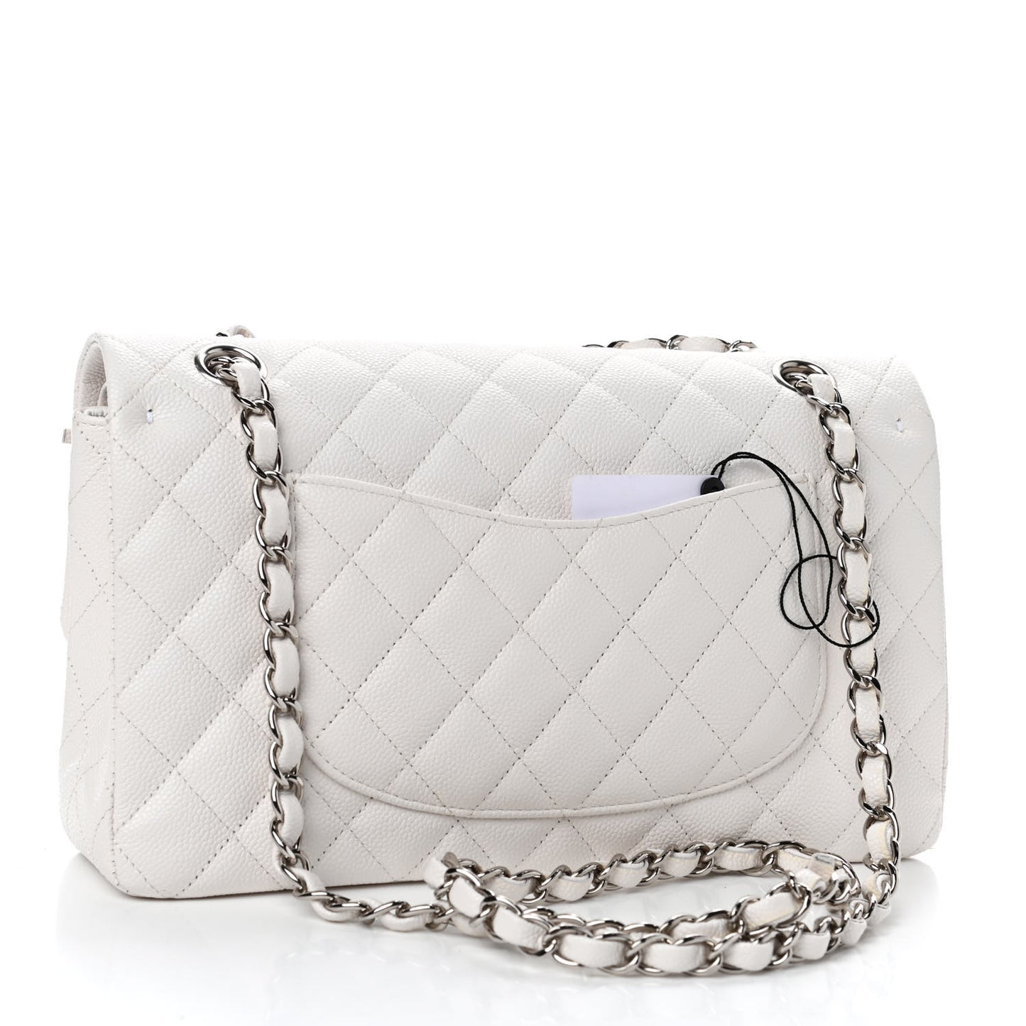 Caviar Quilted Medium Double Flap White