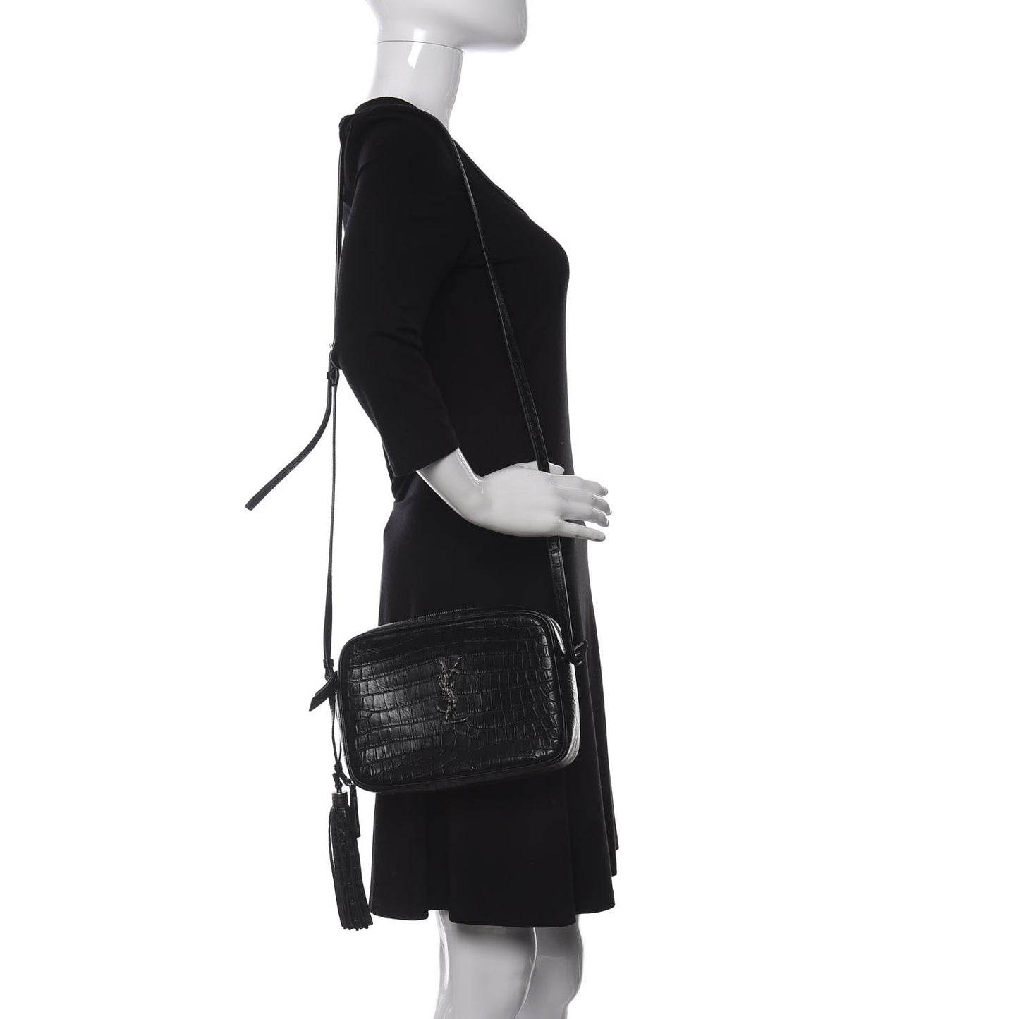 Calfskin Crocodile Embossed Monogram Lou Camera Bag Black