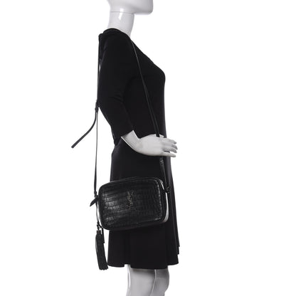 Saint Laurent Calfskin Crocodile Embossed Monogram Lou Camera Bag Black 2 of 9