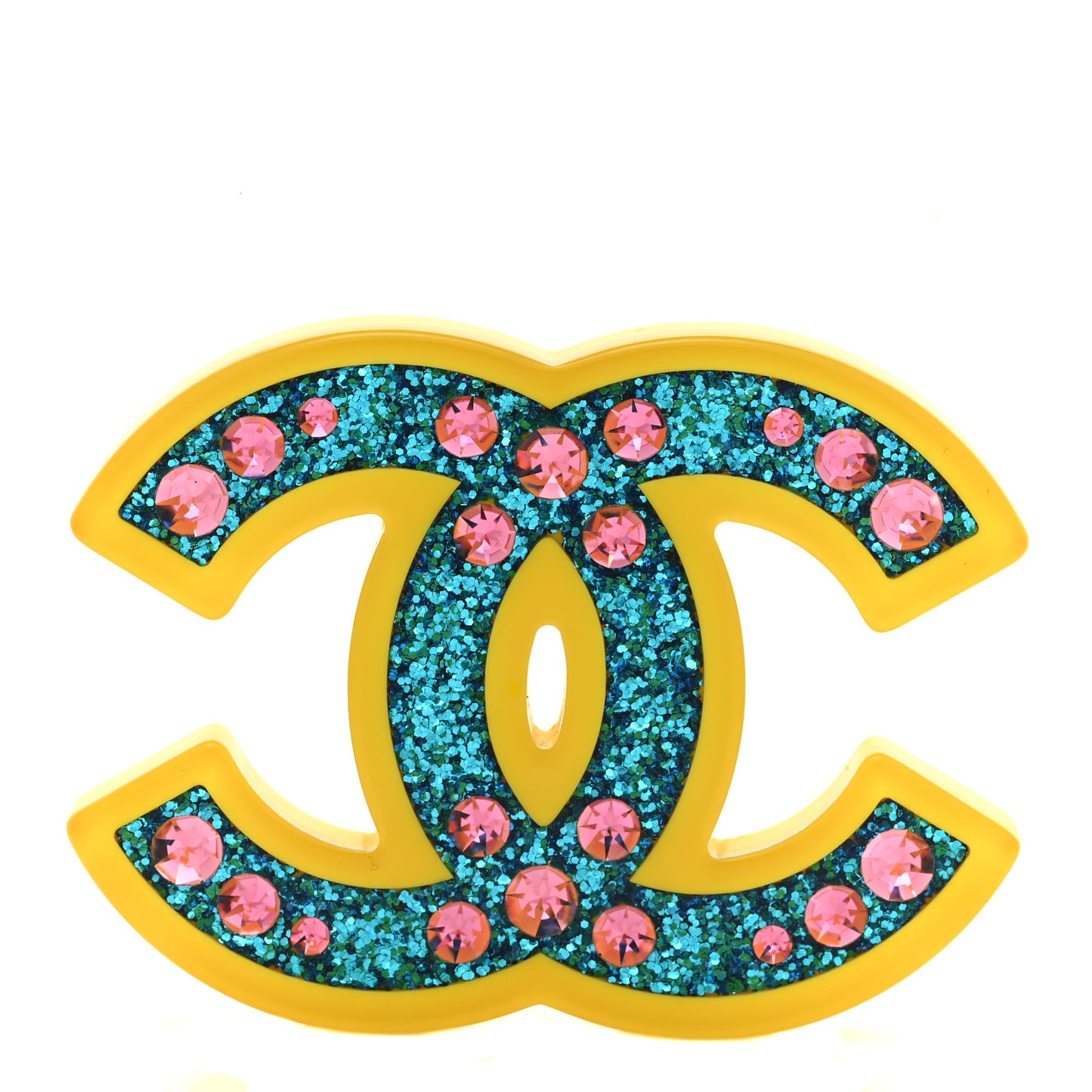 Resin Glitter Crystal CC Brooch Yellow Blue