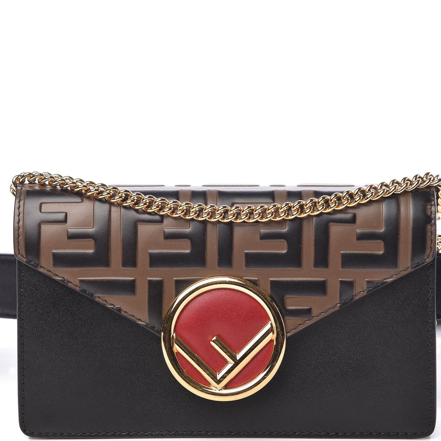 Vitello Liberty F is Fendi Bi-Color FF 1974 Embossed Envelope Belt Bag Maya Black