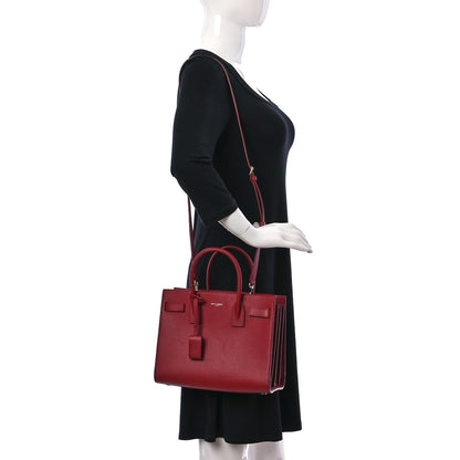 Saint Laurent Grained Calfskin Topstich Baby Sac De Jour Red 2 of 12