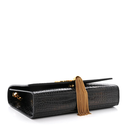 Saint Laurent Calfskin Crocodile Embossed Medium Classic Monogram Kate Tassel Satchel Black 4 of 13