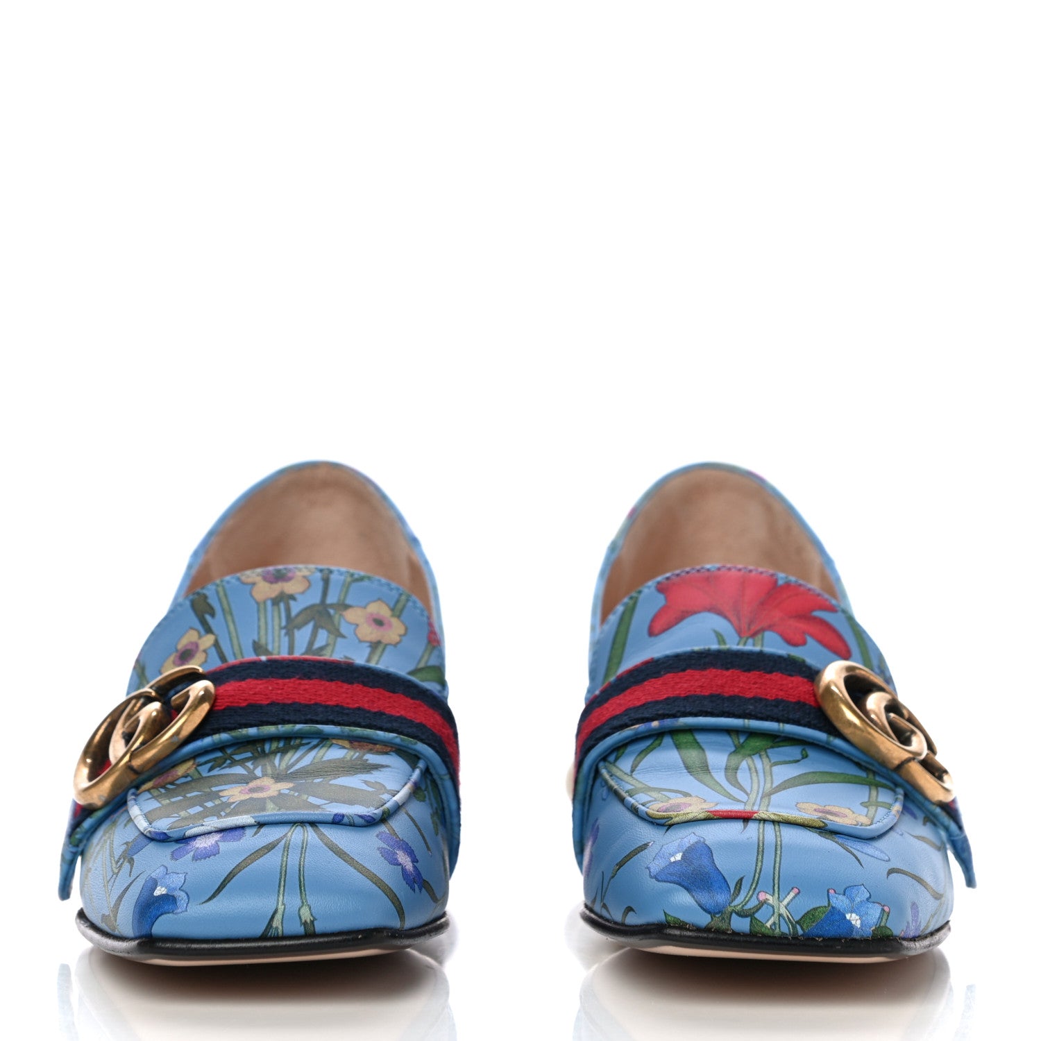 Gucci Apollo Calfskin Web Pearl New Flora Peyton 35mm Loafer Pumps 35.5 Azure 2 of 18