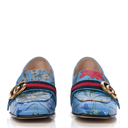 Gucci Apollo Calfskin Web Pearl New Flora Peyton 35mm Loafer Pumps 35.5 Azure 2 of 18